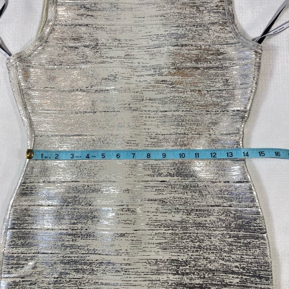 NWT Herve Leger Paris, Silver Foil Mini Dress, Size Large, MSRP $1,050.00 - Picture 11 of 15
